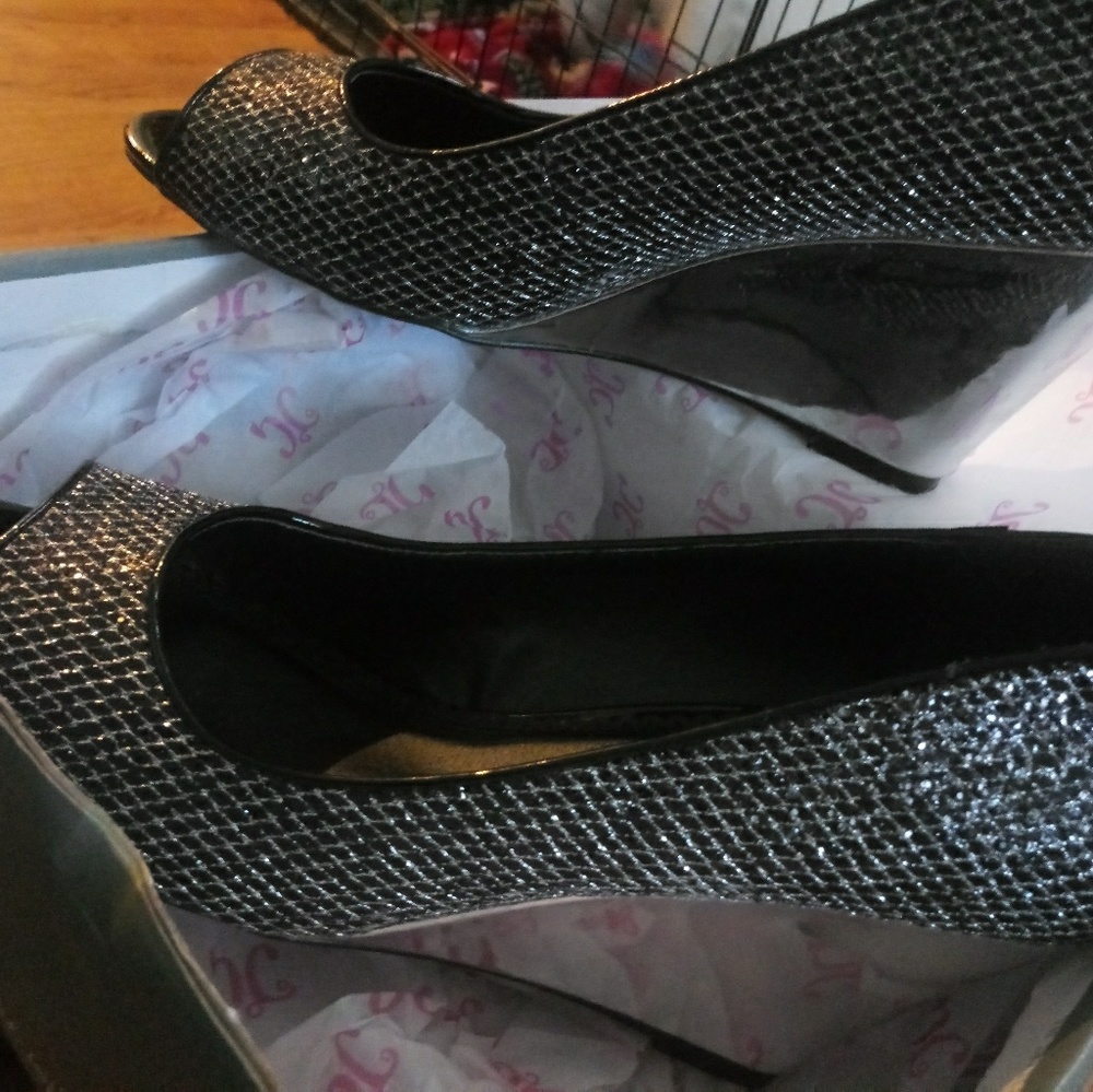 Silver and black wedges